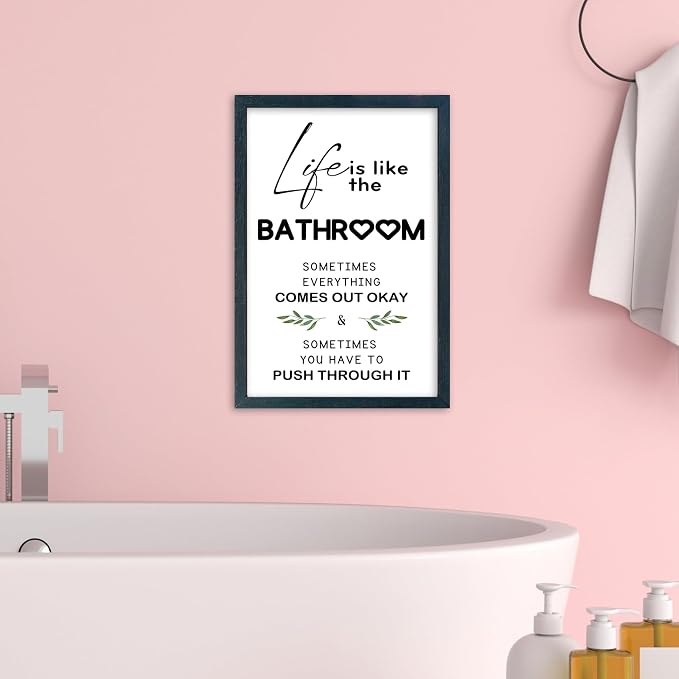 YWJKWLGS Funny Bathroom Wall Art, 11x16 Inch Black Framed Life is Like Bathroom - Image 4