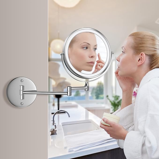 Rocollos Rechargeable Wall Mounted Lighted Makeup Mirror Chrome, 8 Inch - Image 8