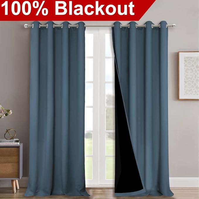 NICETOWN Full Shading Curtains for Windows, Smoky Blue, 52 inches W x 95 inches - Image 2