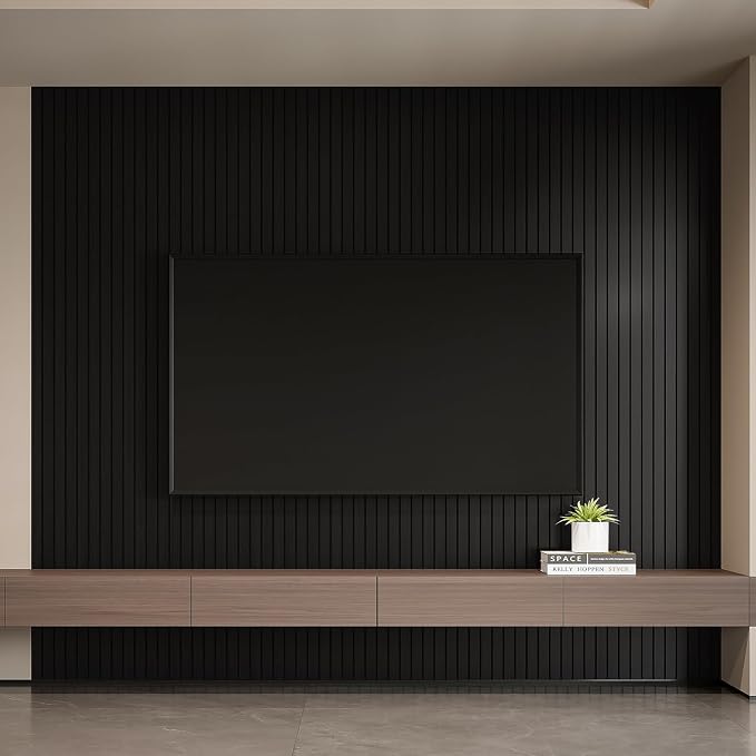 YLL YLL PVC Slat Wall Panel Peel and Stick 118"x 15.7" Faux Black Wood Grain - Image 4