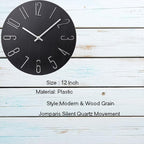 jomparis Black Wall Clock Modern Style Plastic Wooden Wall Clocks Decor 12 Inch - Image 4