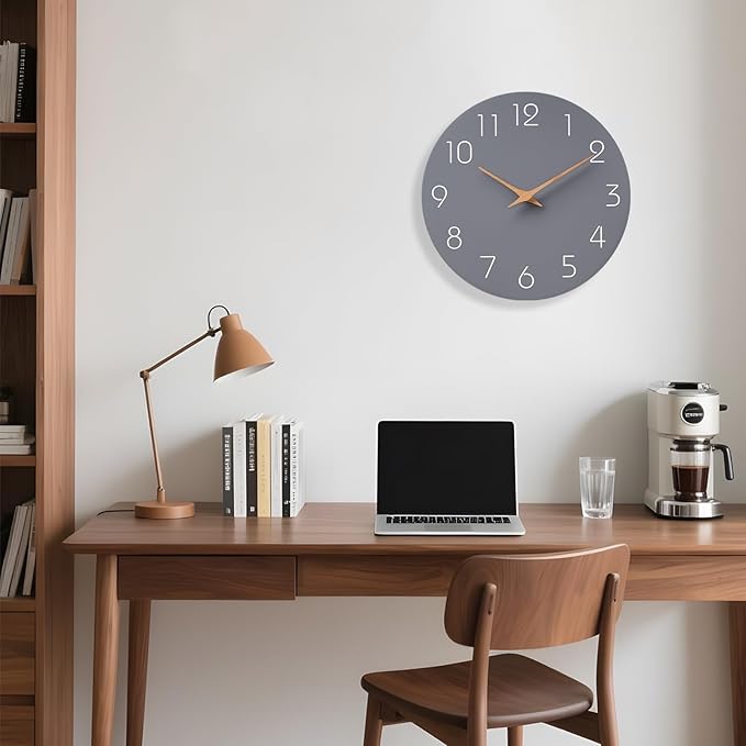 Mosewa Wall Clock 8 Inch Gray Battery Operated Silent Non Ticking Simple Modern - Image 7