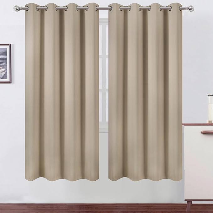 LEMOMO Blackout Curtains 66 x 72 Inch Long Khaki Curtains Set of 2 Panels Room by Lemomo