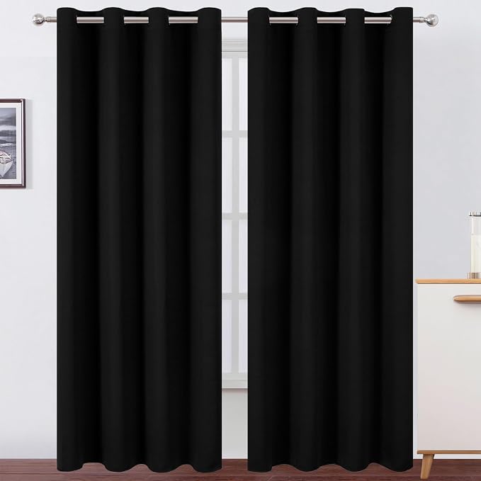 LEMOMO Blackout Curtains 52 x 90 Inch Long Black Curtains Set of 2 Panels Room by Lemomo