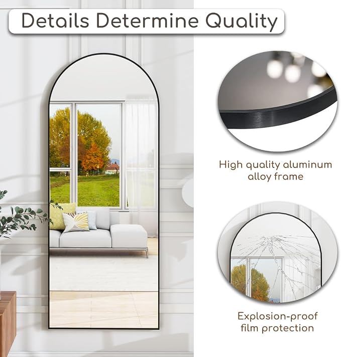 Prywot Arched Floor Mirror, 64 "x 21" Full Length Mirror Wall Mirrors Hanging - Image 9