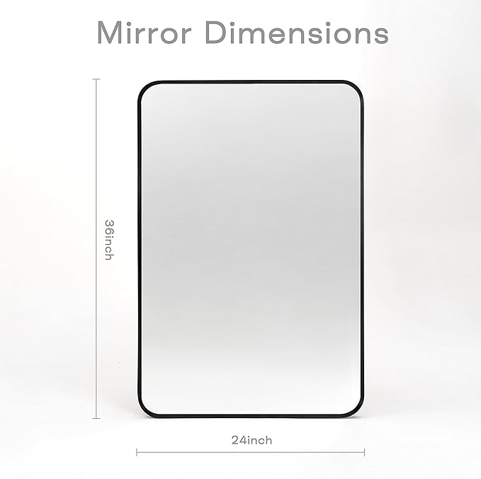 Wall Mount Mirror for Bathroom, Brushed Black Metal Framed Rounded Corner - Image 2
