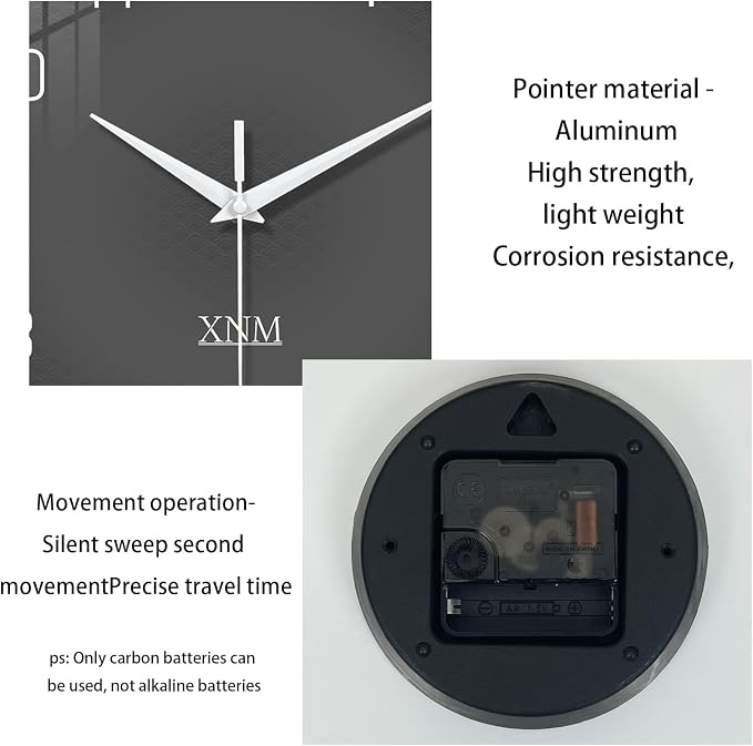 XNM Modern Glass Minimalist Wall Clocks Battery Operated 12 Inch Analog Dark - Image 7