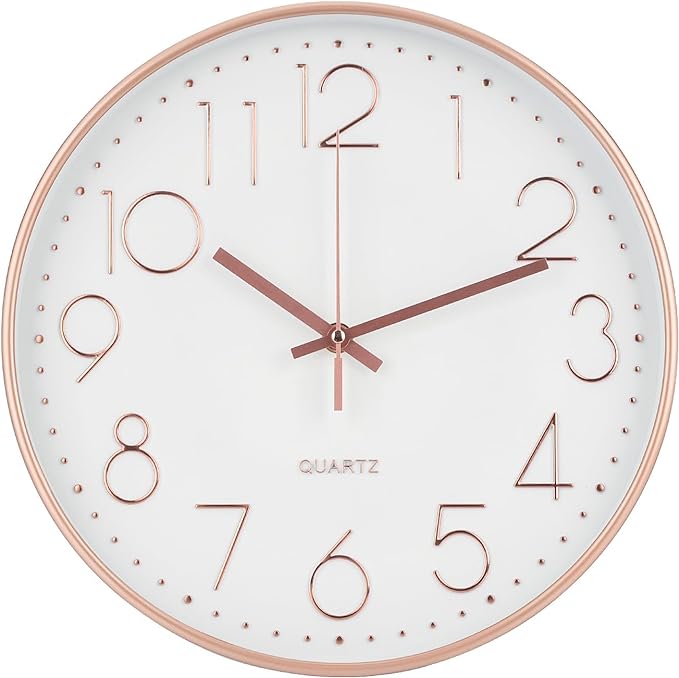 Wall Clock 12 Inch Non-Ticking Silent Modern Simple Style Round Decor Clock by BAKBRAND