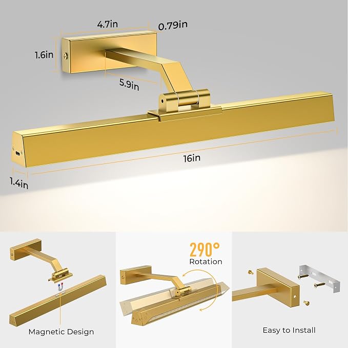 Afyuol Picture Lights for Wall, Battery Operated Picture Light 16in Art Light - Image 7