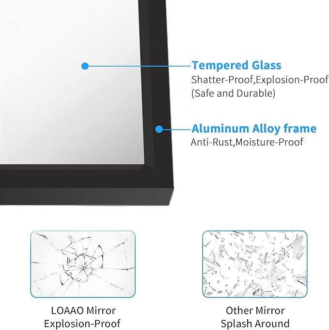 LOAAO 50"X30" Black Rectangle Bathroom Mirror Wall, Matte Black Aluminum Alloy - Image 5