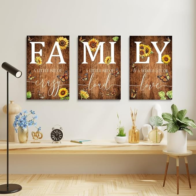 GUBIYU Farmhouse Family Wall Art Set of 3, Rustic Family Wall Decor - Image 4