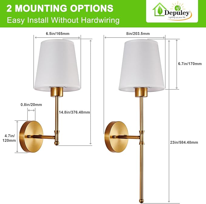 Depuley Battery Operated Wall Sconce: Set of 2 Wireless Wall Lights - Image 7