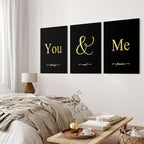 GUBIYU Black and Gold Bedroom Art Love Wall Decor You and Me Word Canvas Poster - Image 4