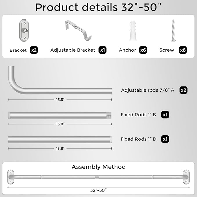 Curtain Rods 32-46 Inch, 1 Inch Adjustable Heavy Duty Room Darkening Window - Image 7