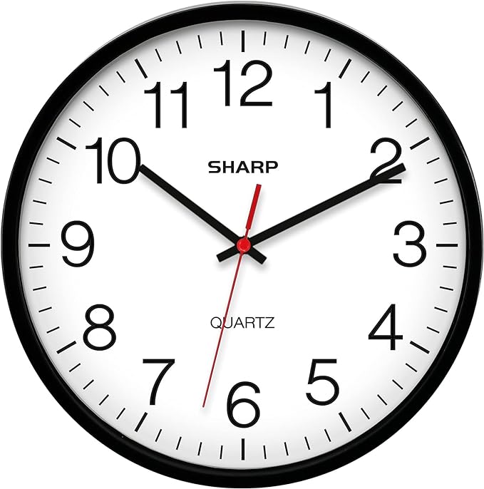 Sharp Wall Clock Silent Non Ticking 10 Inch Quality Quartz Battery Operated by SHARP