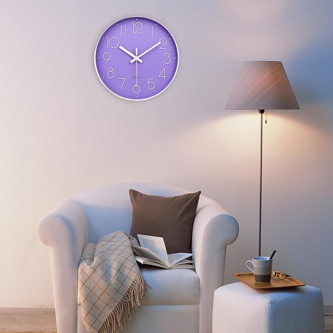 jomparis Purple Wall Clock 12 Inches Silent Quartz Wall Clock Lavender Decor - Image 4
