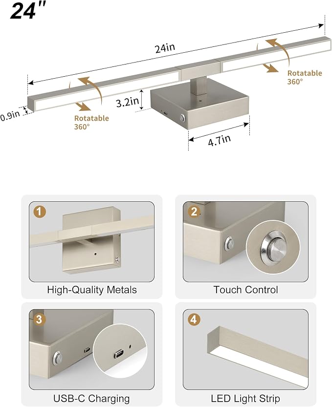 Rayogale Rechargeable Battery Operated Wall Sconce Set of Two, 24 Inch - Image 5