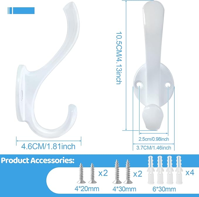 6 Pack Coat Hooks Wall Mount Heavy Duty Utility Retro Double Hooks - Image 3