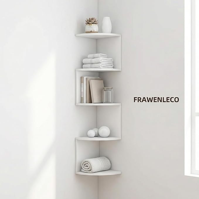5-Tier Corner Shelf Wall Mount, Screw-Mounted Floating Bookshelf - Image 9