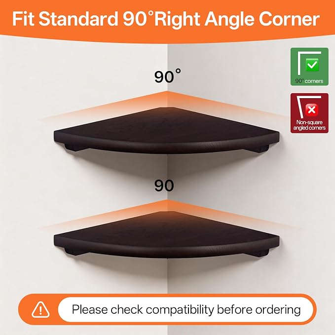 Gieanoo Floating Corner Shelves Set 2 12inch Walnut Solid Oak Rounded Corner - Image 3