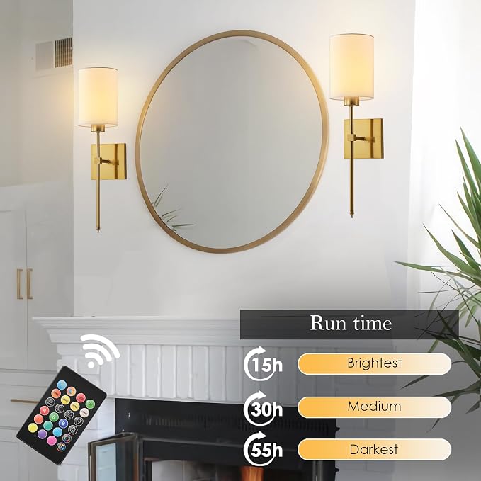 KARTOOSH Battery Operated Wall Sconce Set of Two, Wireless Rechargeable Wall - Image 3