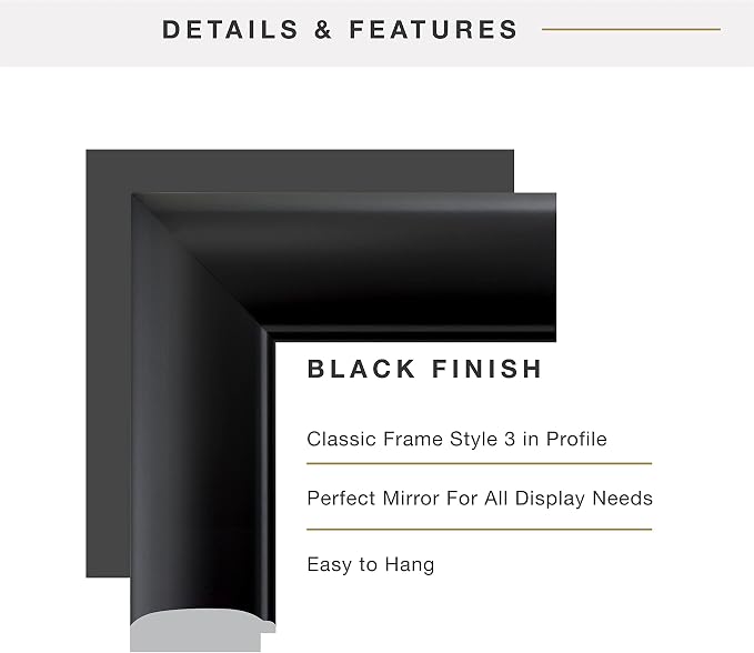 MCS 29.5x41.5 Large Wall Mirror, Classic Black Mirror, Vertical & Horizontal - Image 6