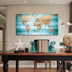 Large Wall Art Blue map of The World Painting Ready to Hang 29"x58"Large Framed - Image 5