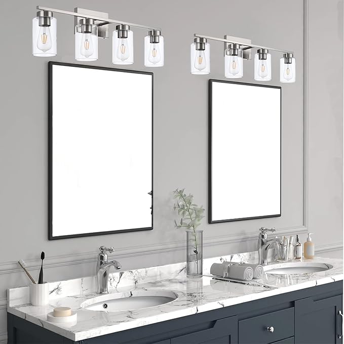 4 Light Bathroom Vanity Light Fixtures, Brush Nickel Modern Wall Lights - Image 6