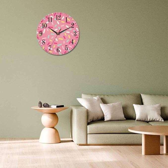 Mxocom Pink Donut Glaze Wall Clock Ice Cream Chocolate Colorful Sprinkles 10 - Image 7