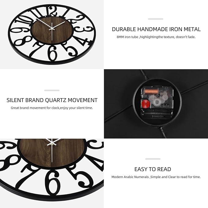 Maxstar Large Round Wall Clock for Living Room Decor Battery Operated Non - Image 4