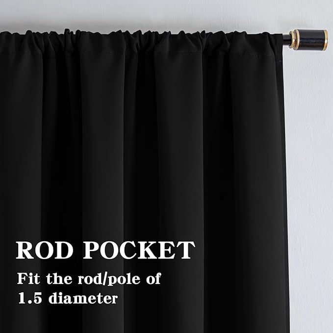 IGEMAEVE Black Blackout Curtains 108 Inch Length 2 Panels Set, Rod Pocket - Image 6