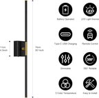 Wall Sconces Set of Two with Remote Control 29.1 in Dimmable Black Gold Battery - Image 4