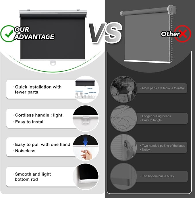 AOSKY Cordless Roller Shades Blackout Blinds - Image 3