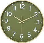 HZDHCLH Wall Clocks Battery Operated, Wall Clock Green Gold, 10 inch Wall Clock by HZDHCLH