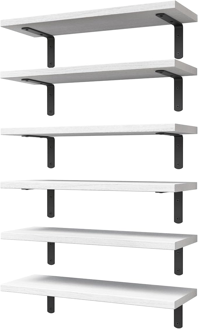 WOPITUES White Floating Shelves Set of 6, Wood by WOPITUESOfficial