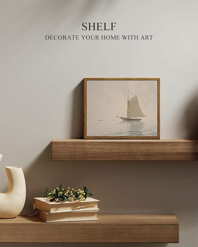 InSimSea Framed Canvas Wall Art, Vintage Sailboat Painting, Rustic Ocean Decor - Image 2