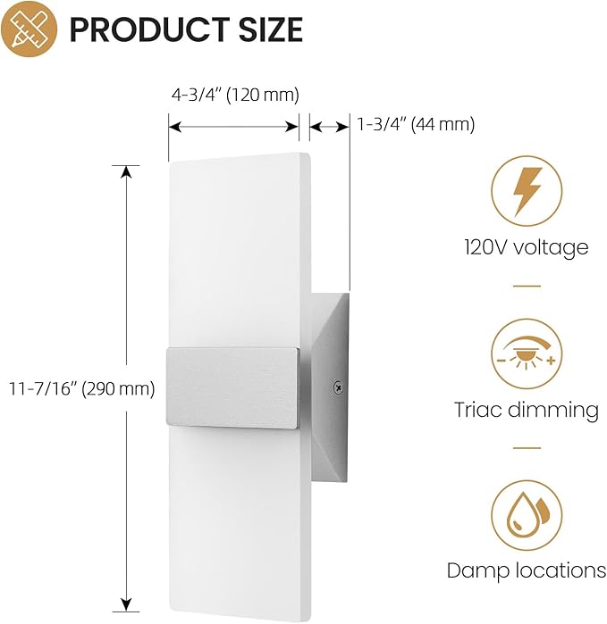 Modern LED Wall Sconces Set of Two, 12 Inch Indoor Dimmable Brushed Nickel Wall - Image 5