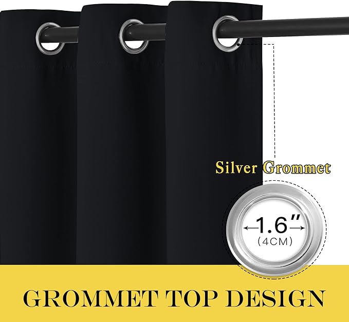 NICETOWN Black Blackout Living Room Curtain 102 inches Long, Grommet Thermal - Image 2