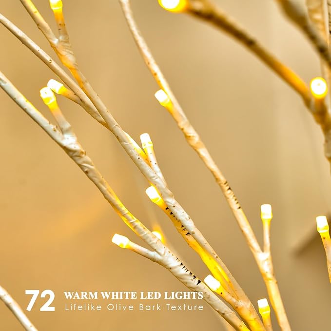 White Birch Garland with Lights 6ft 72LED, Battery Operated Twig Vine with Timer - Image 4