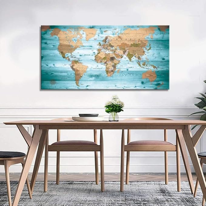 Large Wall Art Blue map of The World Painting Ready to Hang 29"x58"Large Framed - Image 4
