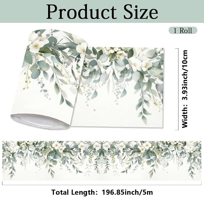 Eucalyptus Peel and Stick Wallpaper Border 196.9 x 3.9 Inch Wall Border Trim - Image 2