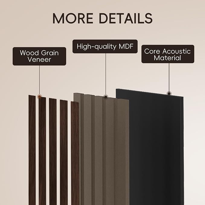 EVERECO 6 Pack Wood Slat Acoustic Wall Panels 92.5" × 7.87", 3D Sound Absorbing - Image 4
