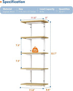 Harwaya White and Natural Tiered Wall Shelf Unit, 5 Tier Display Floating - Image 2