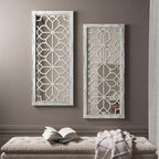 Set of 2 13x30 Inch Large Grey Shatterproof Carved Floral Wood Frame Wall by HMANGE