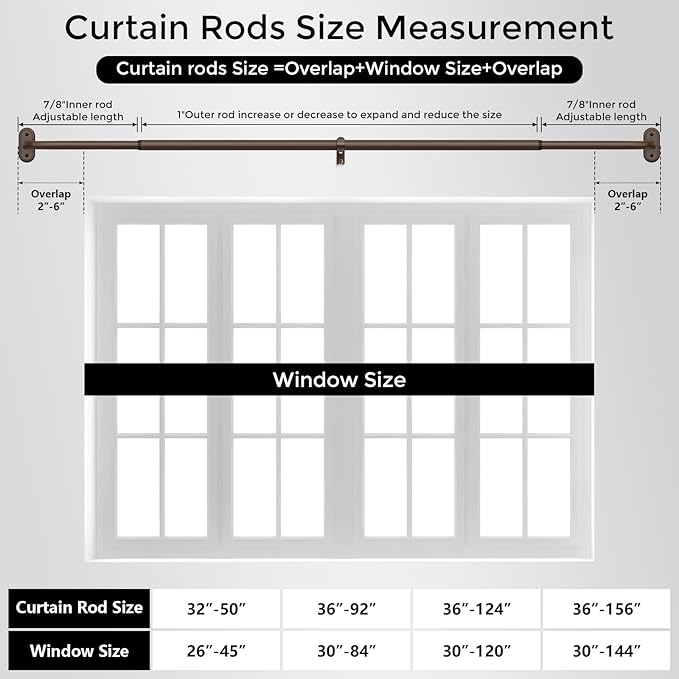 Curtain Rods 36-152 Inch, Bronze Wrap Around Blackout Curtain Rods - Image 8