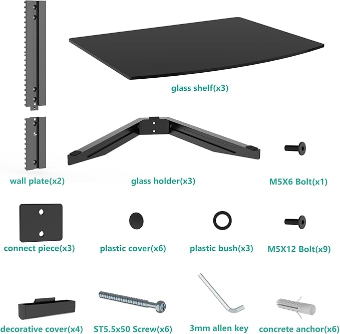 WALI Floating TV Shelf, 3 Tier Glass Projector Shelf - Image 5