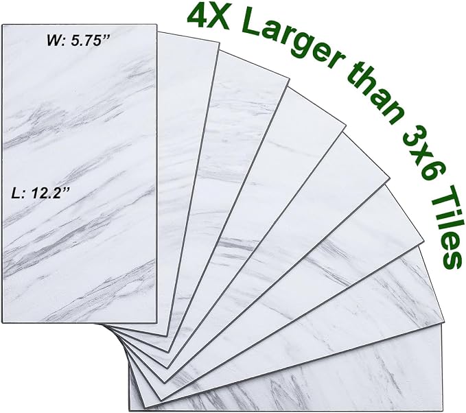 AULIGET 6" x 12" White Marble Peel and Stick Backsplash Wall Tiles, PVC Faux - Image 2
