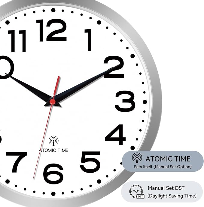 Roymnie Atomic Wall Clock 12 Inch, Modern Clock Battery Operated Classic Analog - Image 4