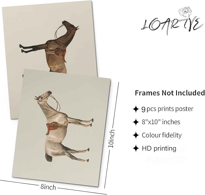 LOARTVE 9Pcs Vintage Horse Canvas Wall Art Posters, Farmhouse Horse Art Prints - Image 7