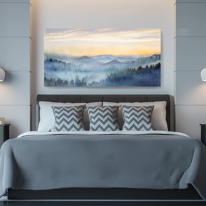 Wall Decor for Living Room Sunrise Misty Forest Print Picture Paintings Wall - Image 6